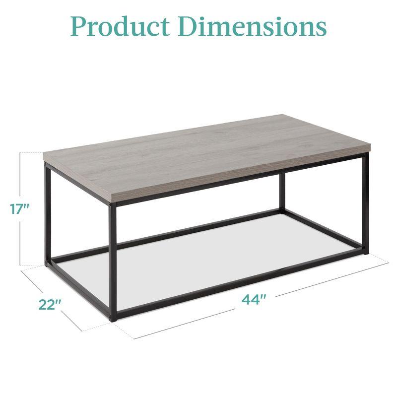 Modern Industrial Rectangular Coffee Table with Wood Grain Top and Metal Frame