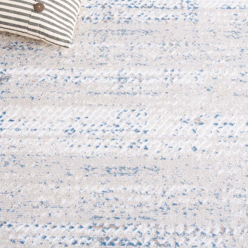 Ivory and Blue Synthetic Hand-knotted Runner Rug