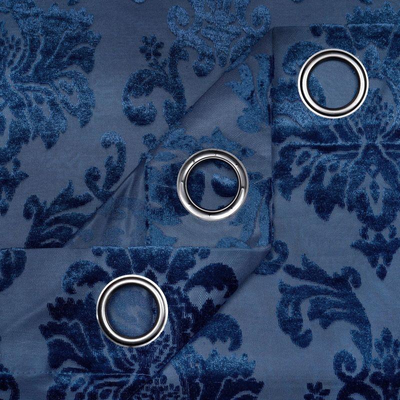 Chanasya 2pk Devore Damask Sheer Grommet Window Curtain Panels - Set of 2 - 52 x 108 Inches Long - Blue
