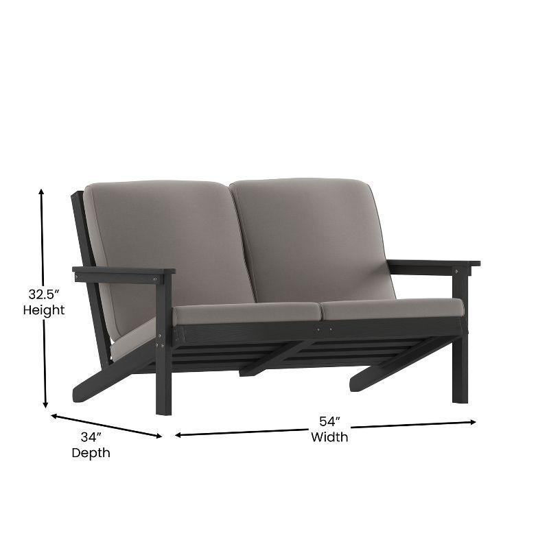 Flash Furniture Charlestown All-Weather Poly Resin Wood Adirondack Style Deep Seat Patio Loveseat with Cushions