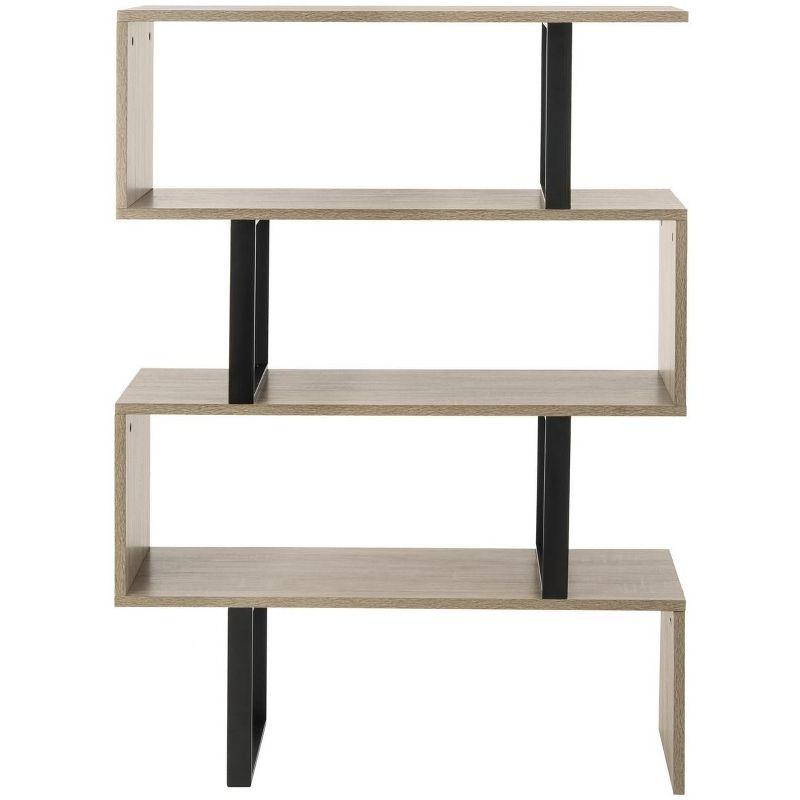 Louise 35'' Oak and Black Iron Mid-Century Geometric Bookcase