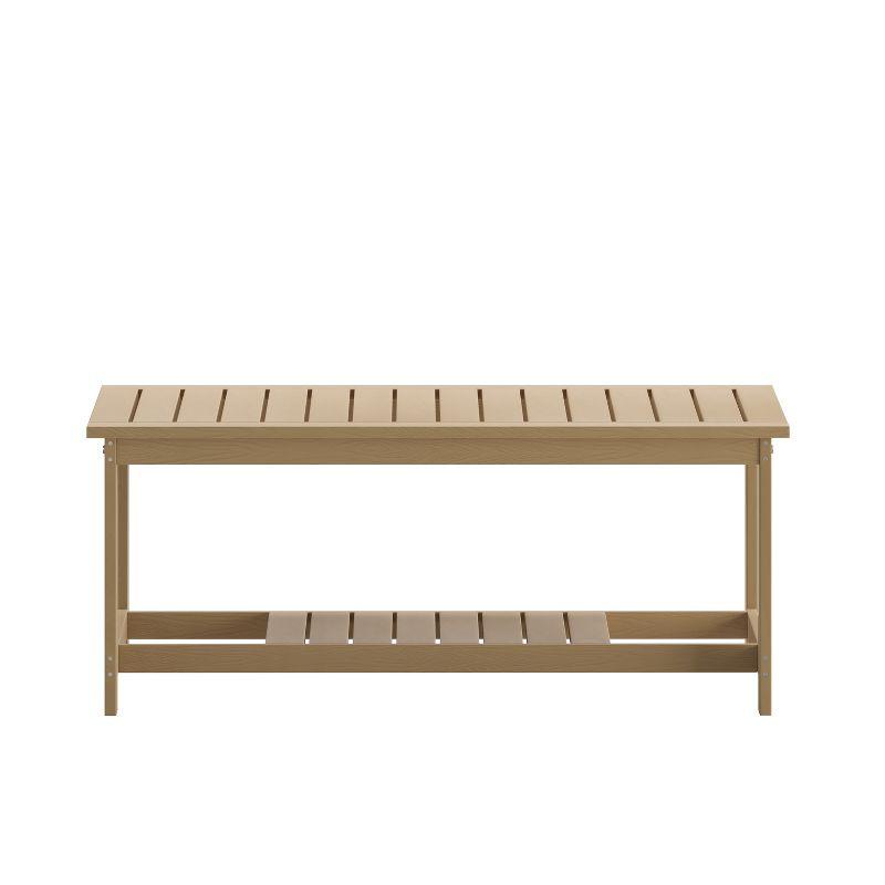 Merrick Lane All-Weather Poly Resin Wood Two Tiered Adirondack Slatted Coffee Conversation Table