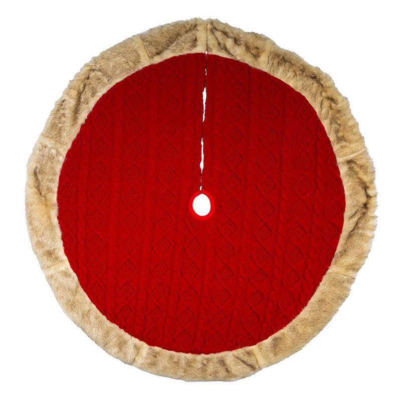 48-Inch Red Knit Tree Skirt with Tan Faux Fur Border