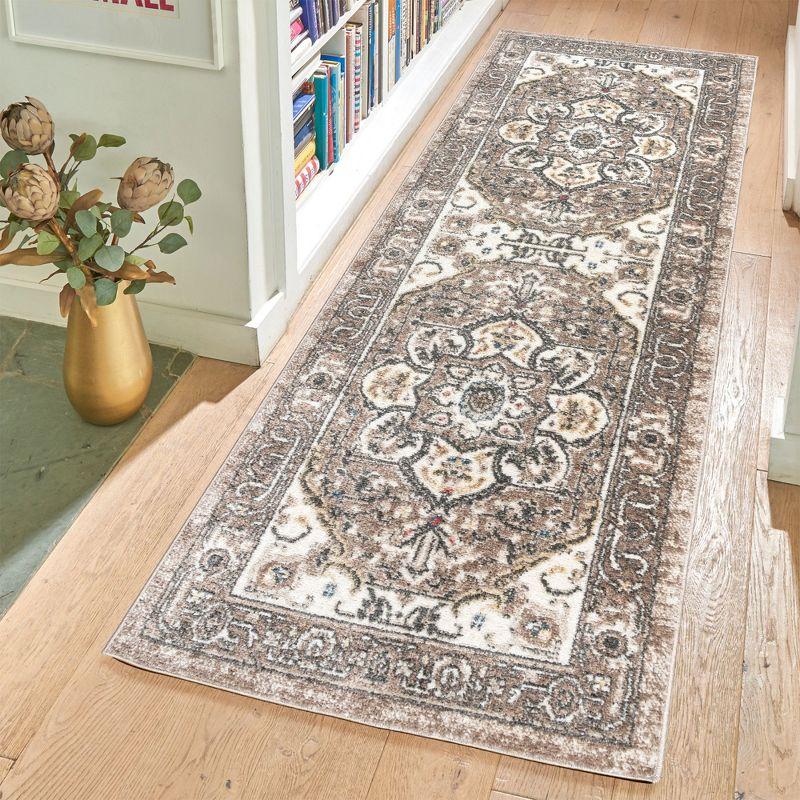 Beige and Brown Tufted Polypropylene Runner Rug