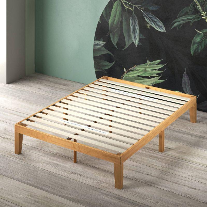 Natural Full Wood Platform Bed Frame with Slats and Headboard