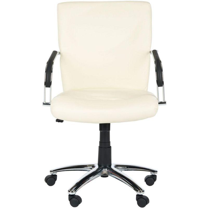 Elegant High-Back Swivel Desk Chair in Cream Vegan Leather