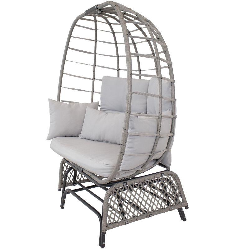 Sunnydaze Outdoor Polyrattan Double Egg Chair Glider with Cushions and Pillows - Gray