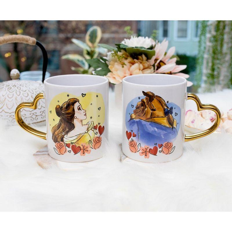 Silver Buffalo Disney Beauty and the Beast Sculpted Handle Mug Set | Each Holds 14 Ounces