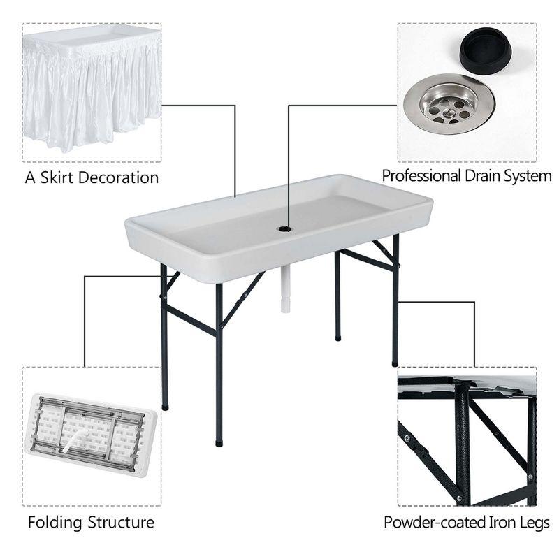 Costway 4 Foot Party Ice Cooler Folding Table Plastic with Matching Skirt Black/White