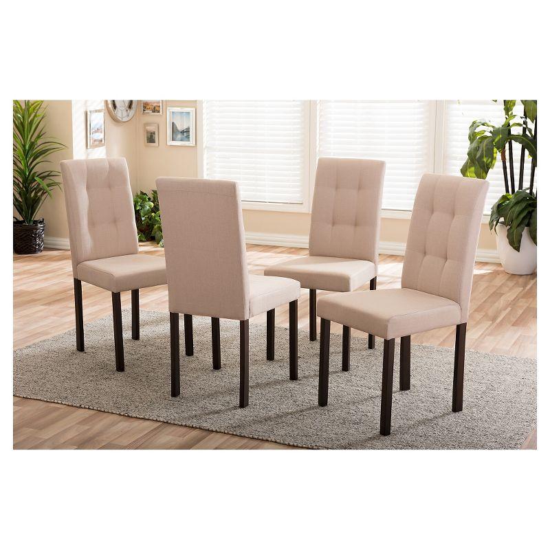 Set of 4 Andrew Beige Fabric Dining Chairs: Rubberwood, Grid-tufted Design - Baxton Studio