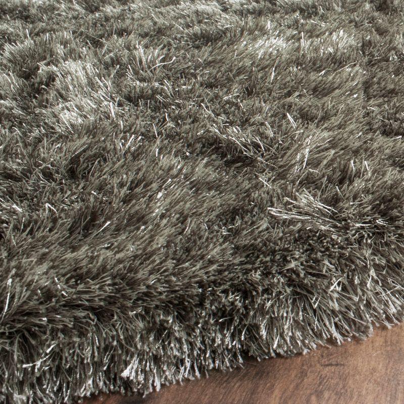 Elegant Silver Shag 9' Round Wool & Synthetic Hand-Tufted Rug