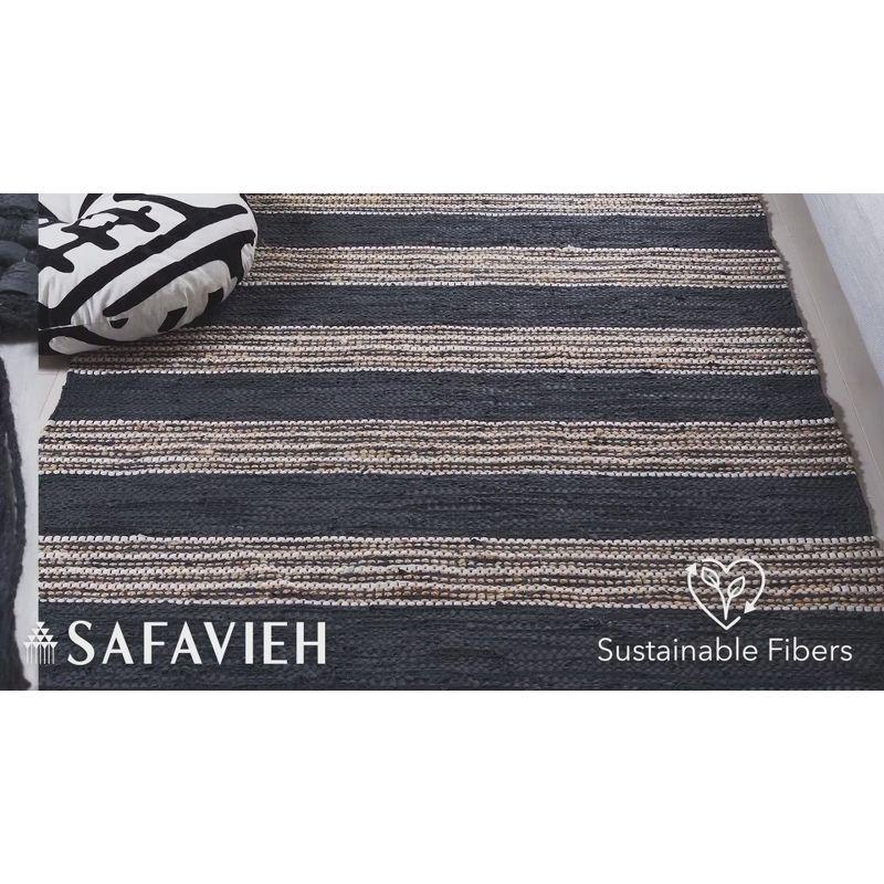 Vintage Leather Hand Woven 70% Leather, 25% Jute, And 10% Cotton Striped Rug