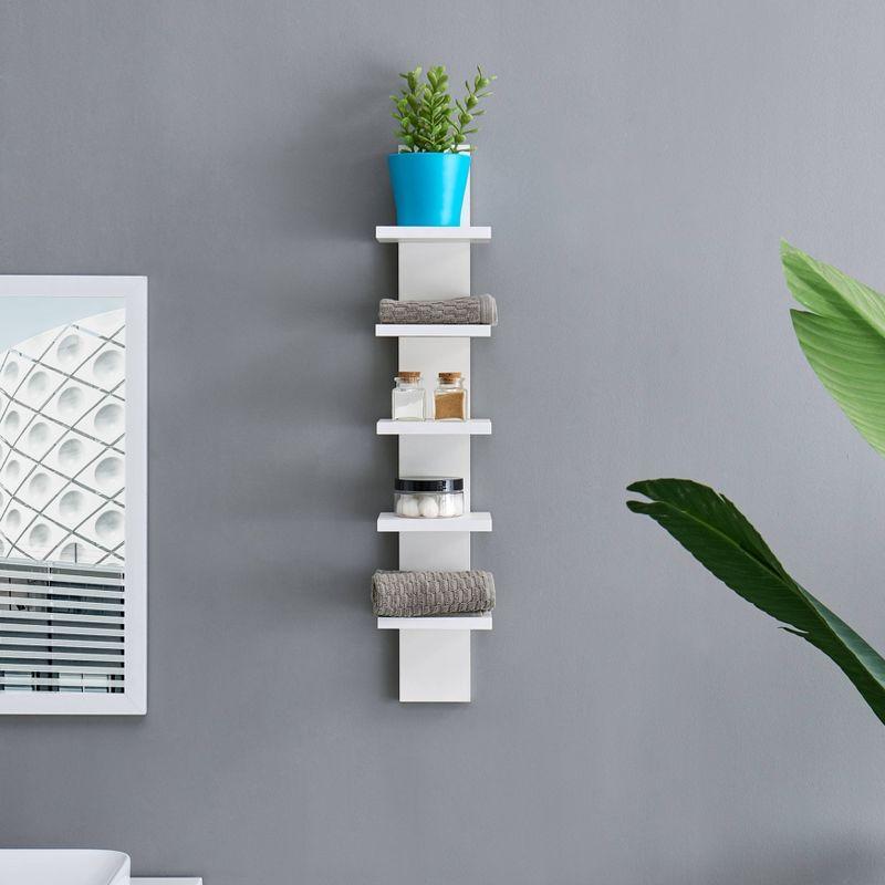 Danya B. 30" x 6" Slim Vertical Column Wall Shelf White: Laminated MDF, 5-Tier Storage, Includes Mounting Hardware