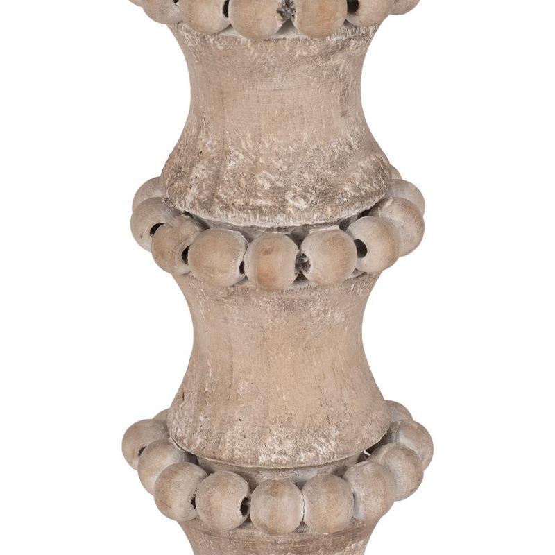 Sagebrook Home Wood Pillar Candle Holder with Decorative Beads, Antique Finish Candlestick for Home or Wedding Decor, Ivory/Beige, 5 L x 5 W x 13 H