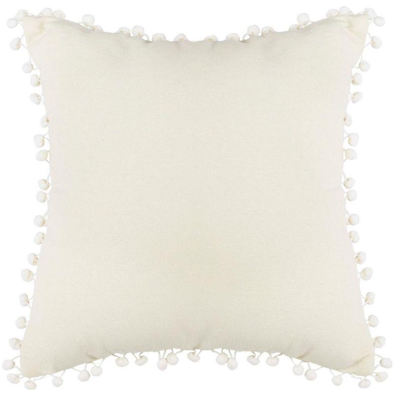 Beige and Gray Floral Medallion Pom Pom Pillow