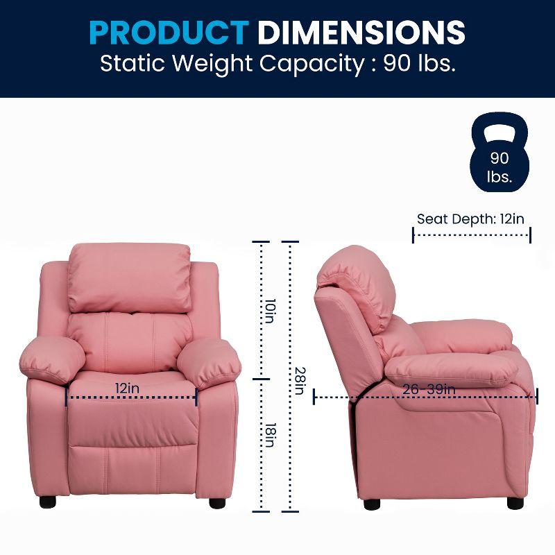 Pink Microfiber Kids Recliner with Storage Arms