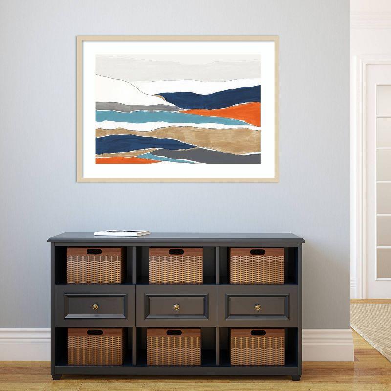 Orange and Blue Abstract Landscape Wood Framed Wall Art