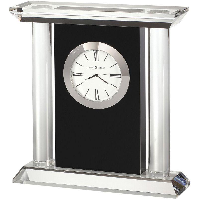 Colonnade Modern & Contemporary Roman Numeral Crystal Quartz Movement / Crystal Tabletop Clock in Black Glass/Silver