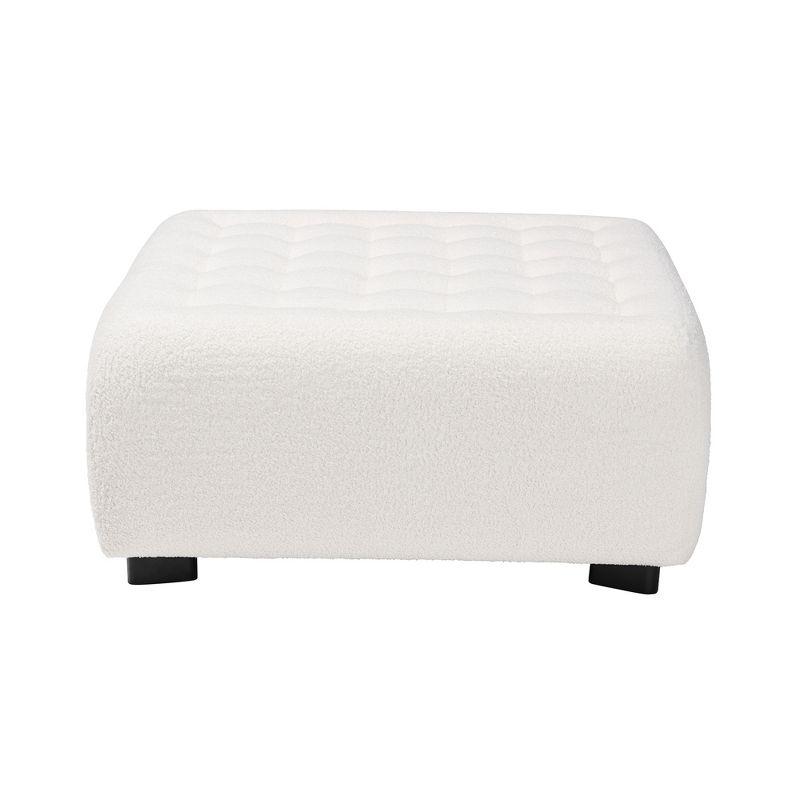 Baxton Studio Athena Modern and Contemporary Ivory Boucle Upholstered and Black Finished Wood Square Ottoman