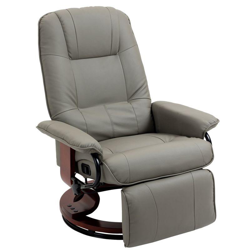 Gray Faux Leather Swivel Recliner with Wood Base