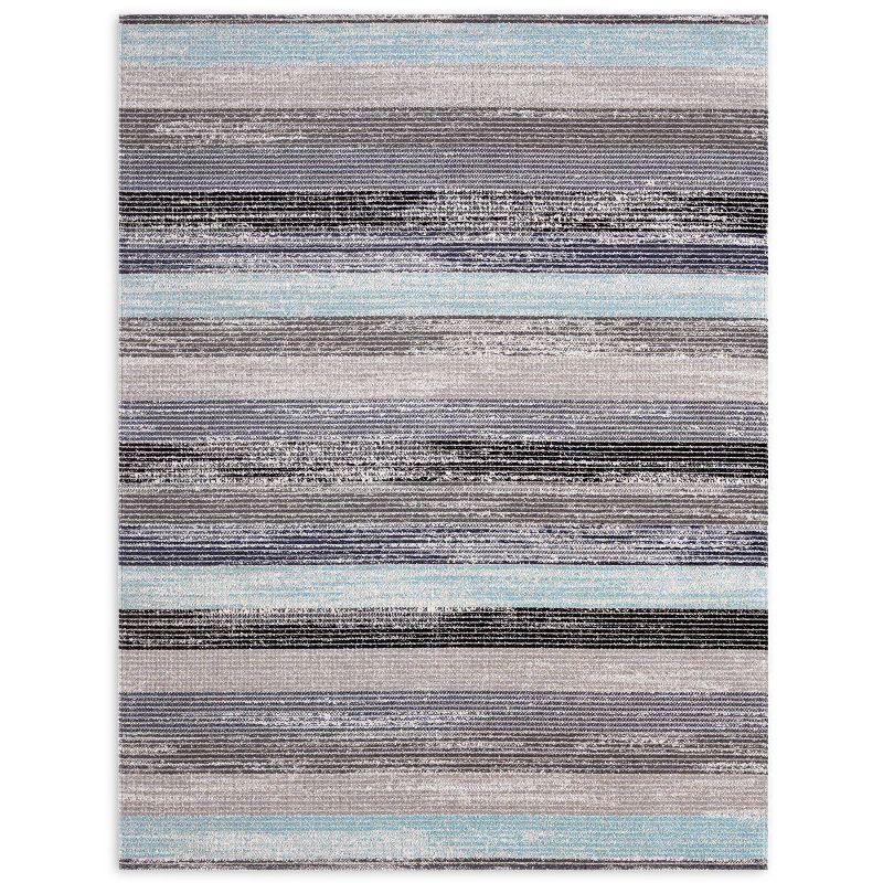 Nicole Miller New York Patio Sofia Estelle Contemporary Striped Indoor/Outdoor Area Rug, Gray/Blue