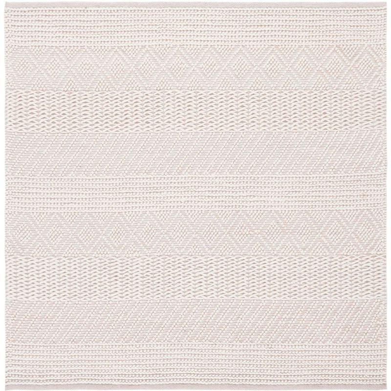 Casual Beach House Ivory Wool 6' Square Handwoven Rug