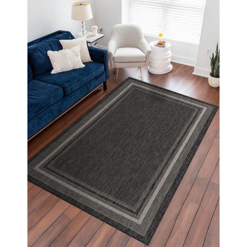 4' x 6' James Modern Border Stripe Indoor/Outdoor Area Rug, Black/Cream - JONATHAN Y