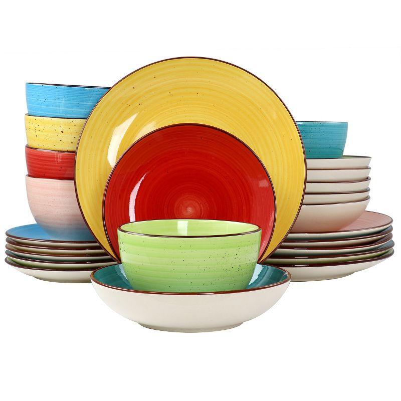 Elama Sebastian 24 Piece Double Bowl Stoneware Dinnerware Set in Assorted Colors