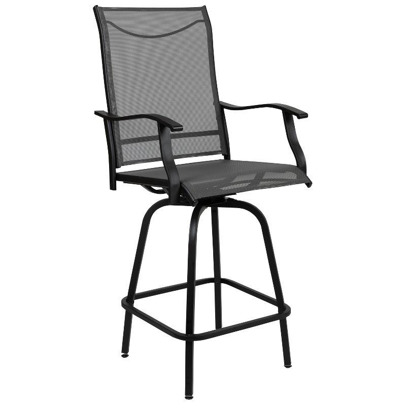 Flash Furniture Patio Bar Height Stools Set of 2, All-Weather Textilene Swivel Patio Stools and Deck Chairs with High Back & Armrests in Gray