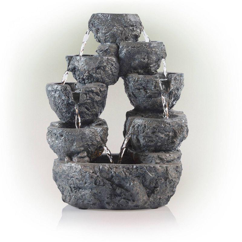 14" Gray Resin 5-Tier Cascading LED Waterfall Fountain