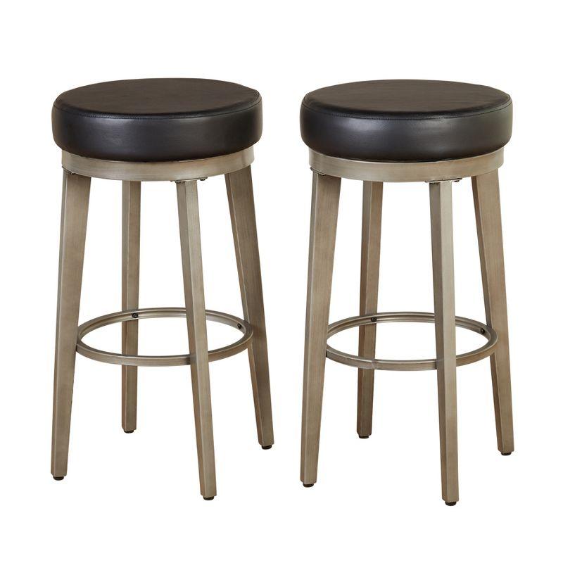 2pc 30" Linden Swivel Counter Height Barstools Black - angelo:HOME: Upholstered, Metal Frame, Fixed Height