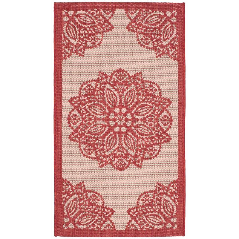 Red and Beige Rectangular Synthetic Indoor/Outdoor Area Rug