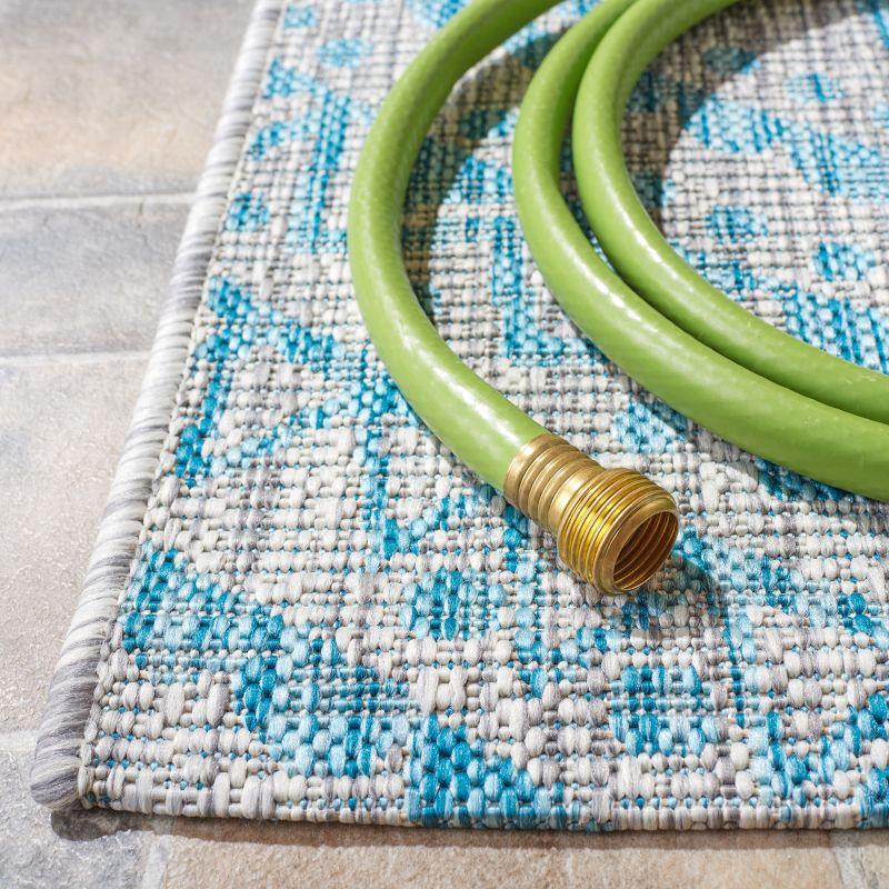 Courtyard CY8734 UV & Stain Resistant Non-Shedding Power Loomed Indoor/Outdoor Runner Rug - Light Grey/Aqua - 2'3"x8' - Safavieh