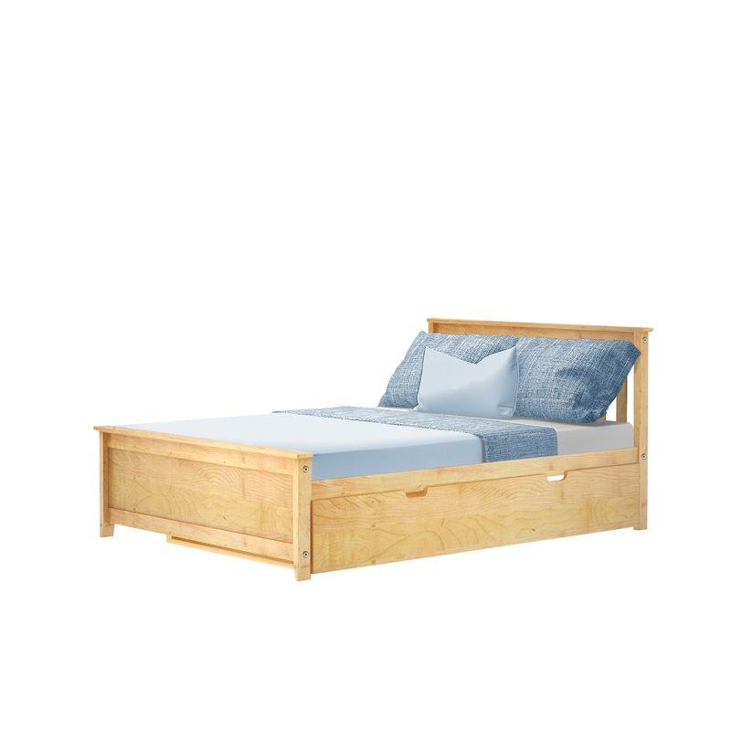 Natural Wood Full-Size Platform Bed with Trundle and Headboard