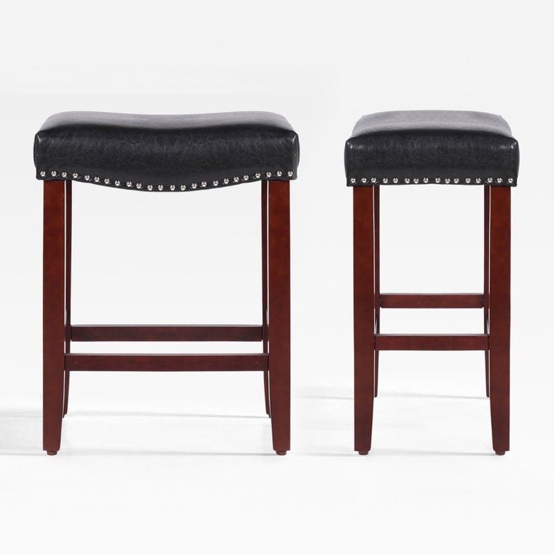 Modern Farmhouse 24" Black Leather Saddle Bar Stools, Set of 2