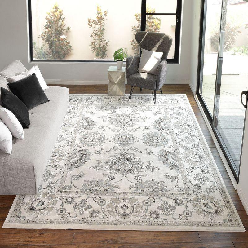 Majestic Moena Ivory/Gray Traditional Oriental Floral Border Area Rug