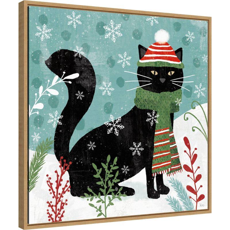 22" x 22" Purrfect Holiday II Cat Framed Wall Canvas - Amanti Art