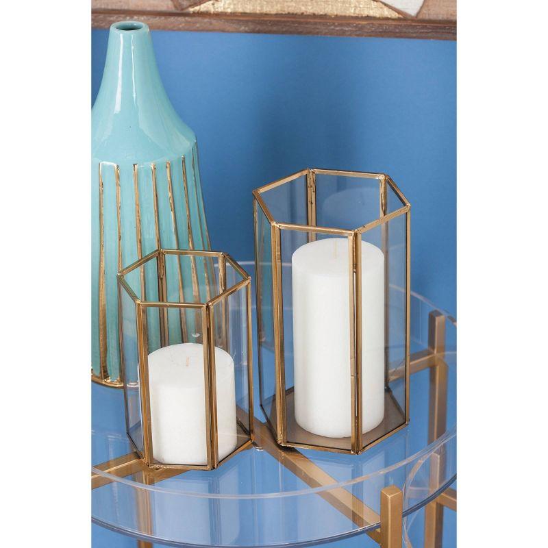 3 Piece Glass and Metal Tabletop Hurricane Holder Candle Lantern Set