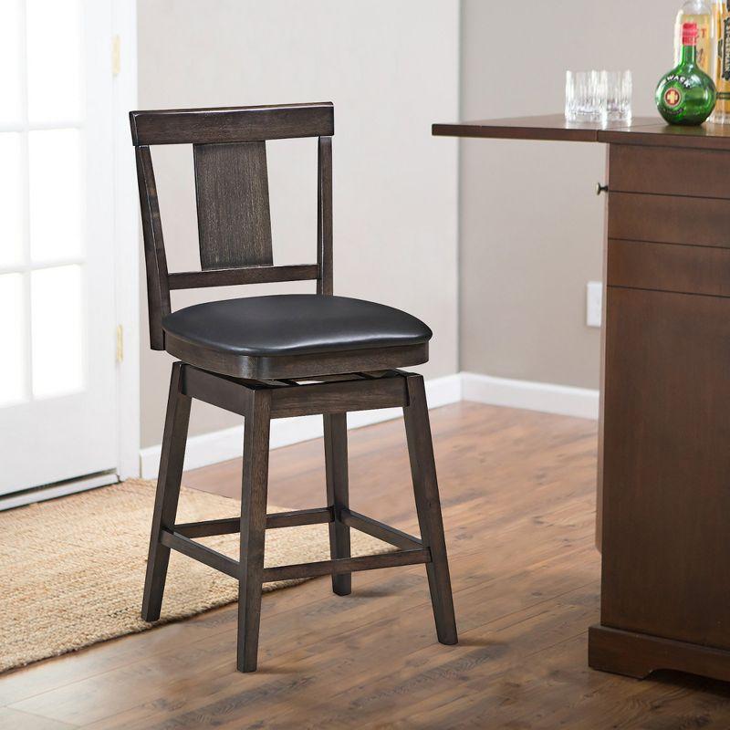 Swivel Bar Stool Rubber Wood 24 inch Upholstered Counter Height Bar Chair W/Rubber Wood Legs