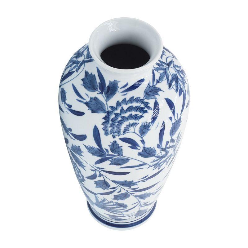 Sagebrook Home 13" Ceramic Vase - Contemporary Blue and White Chinoiserie Design Floral Vase For Decorative Table Accent