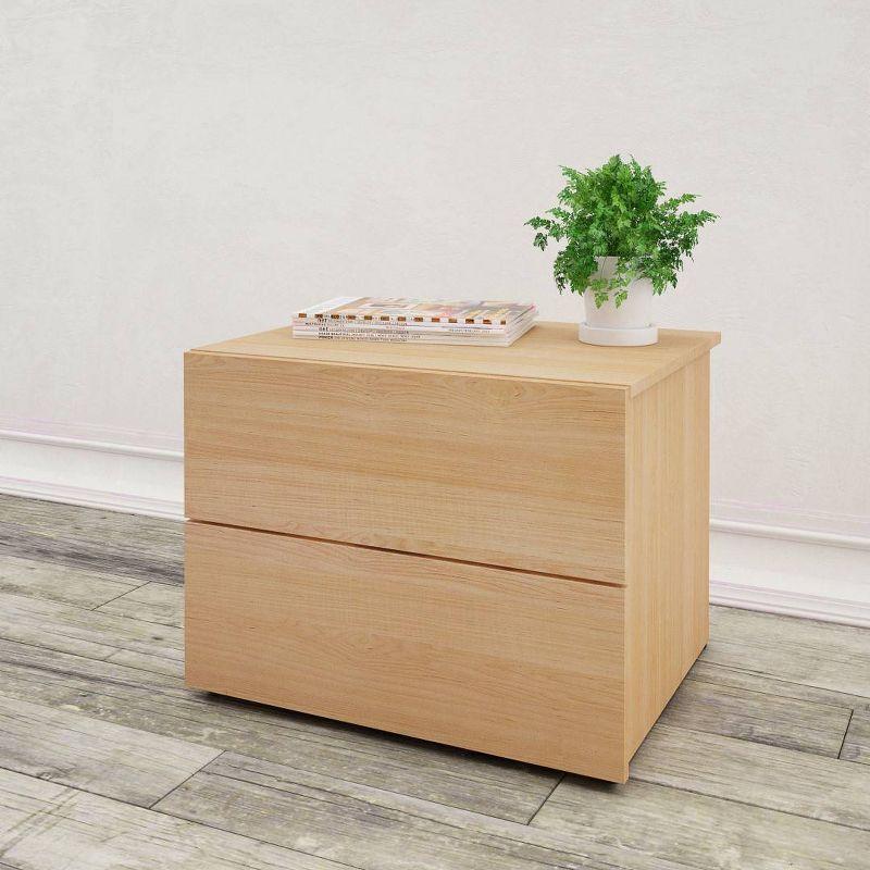 Natural Maple 2-Drawer Modern Nightstand with Metal Slides