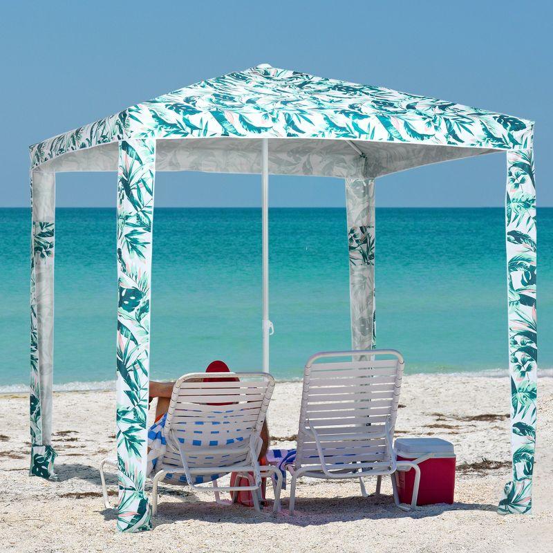 Outsunny Quick Beach Cabana Canopy Umbrella, 6.5' Easy-Assembly Sun-Shade Shelter with Sandbags, Cool UV50+ Fits Kids & Family, Green Coconut Palm