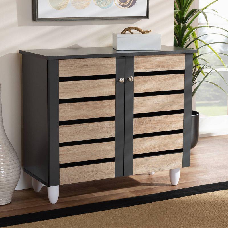 Gisela 2 - Door Shoe Storage Cabinet Dark Gray - Baxton Studio: Freestanding MDF & Plastic, Holds 9 Pairs