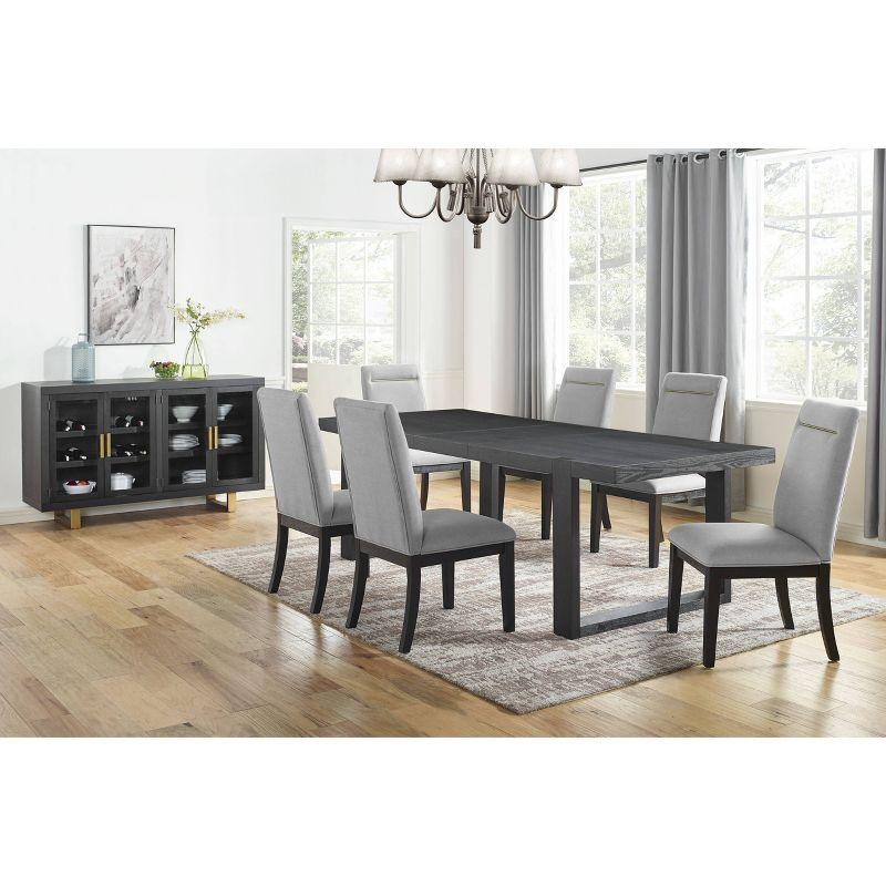 Yves Extendable Dining Table Gray - Steve Silver Co.: Seats 8, Modern Double-Pedestal, Removable Leaf