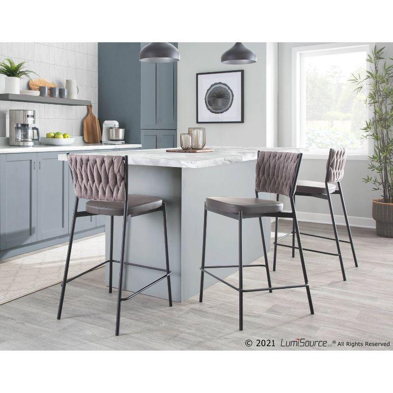 Braided Dark Gray Faux Leather and Metal Swivel Counter Stools