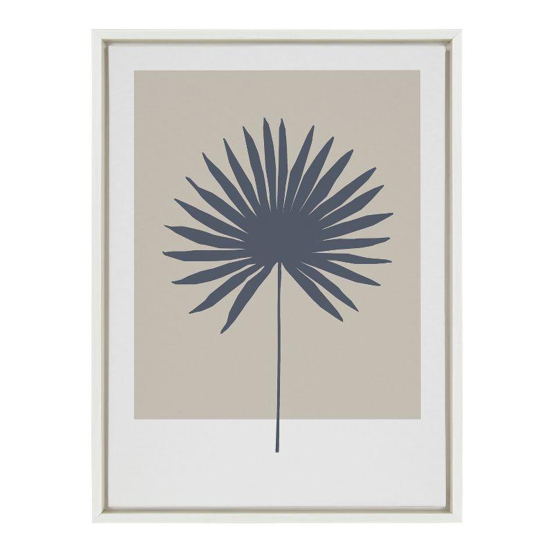 Kate and Laurel Sylvie Muted Tan and Blue Colorblock Botanical Palm Framed Canvas by The Creative Bunch Studio, 18x24, White