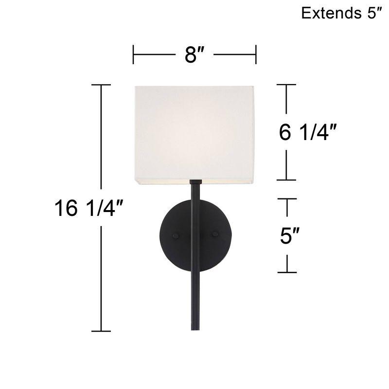 Possini Euro Design Favreau Modern Wall Light Sconce Black Hardwire 8" Fixture Rectangular Linen Fabric for Bedroom Bathroom Vanity Reading Hallway