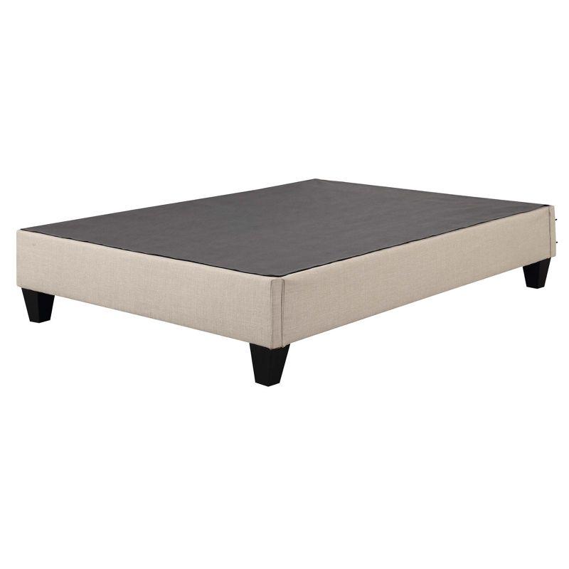 Beige Upholstered Full Platform Bed with Pine Frame