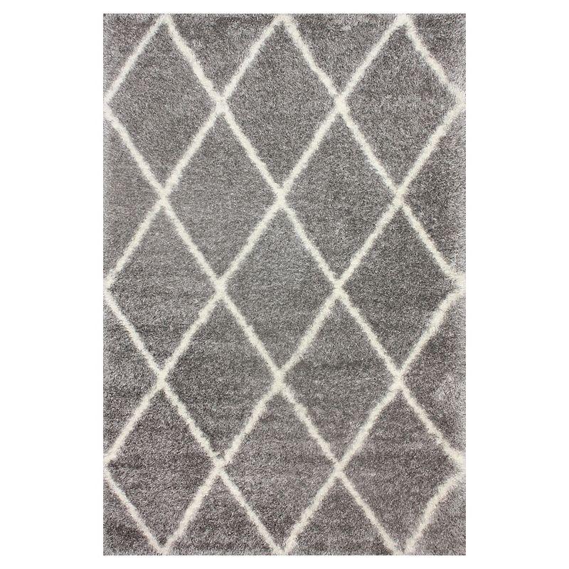 4'x6' Machine Made Diamond Shag Area Rug Ash- nuLOOM: Modern Trellis Design, High Pile, Stain-Resistant, Indoor Use