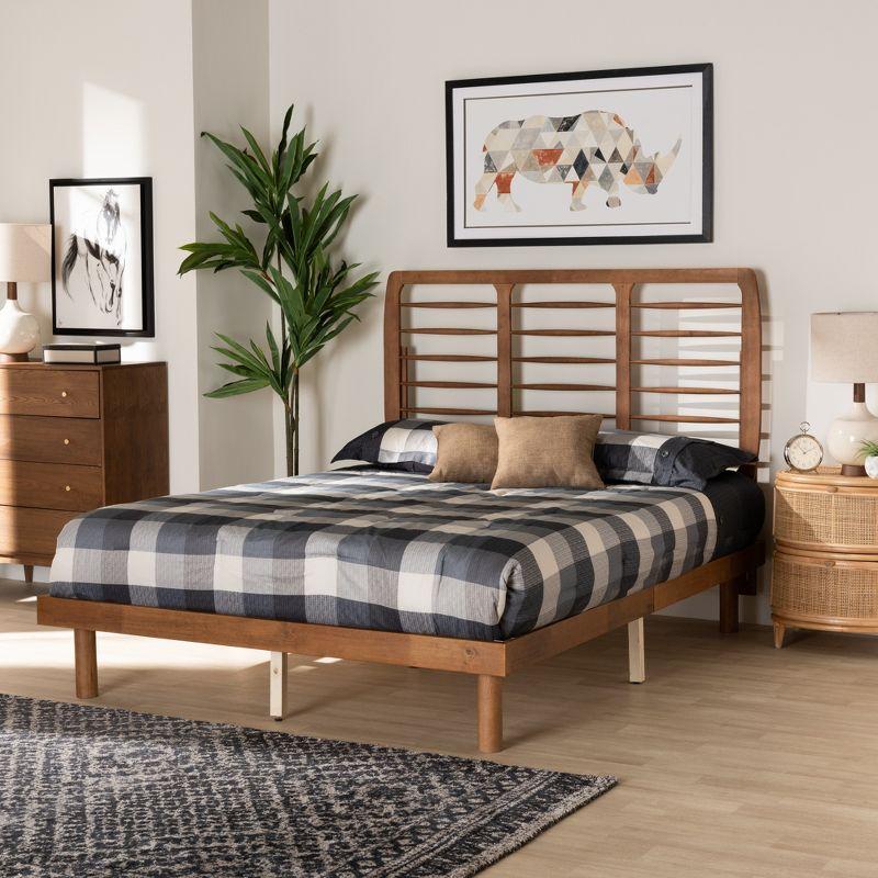 Mid-Century Walnut Full Platform Bed with Spindle Headboard